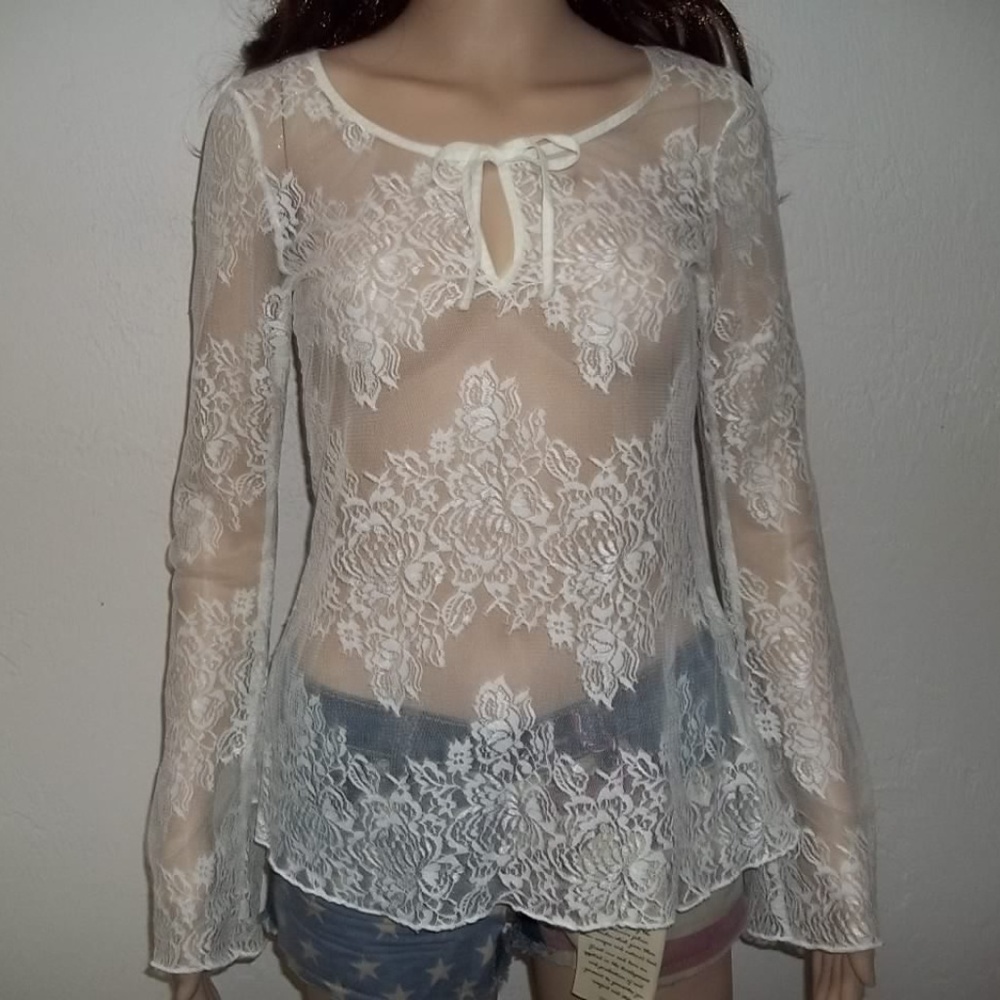 Moda Int'l Sheer Floral LSleeve Womens'Top-XS,NWOT
